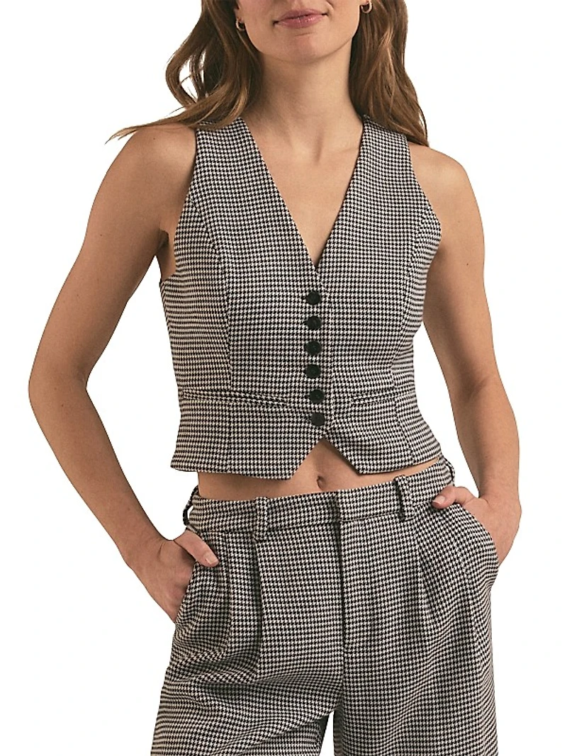 Houndstooth Button-Front Vest