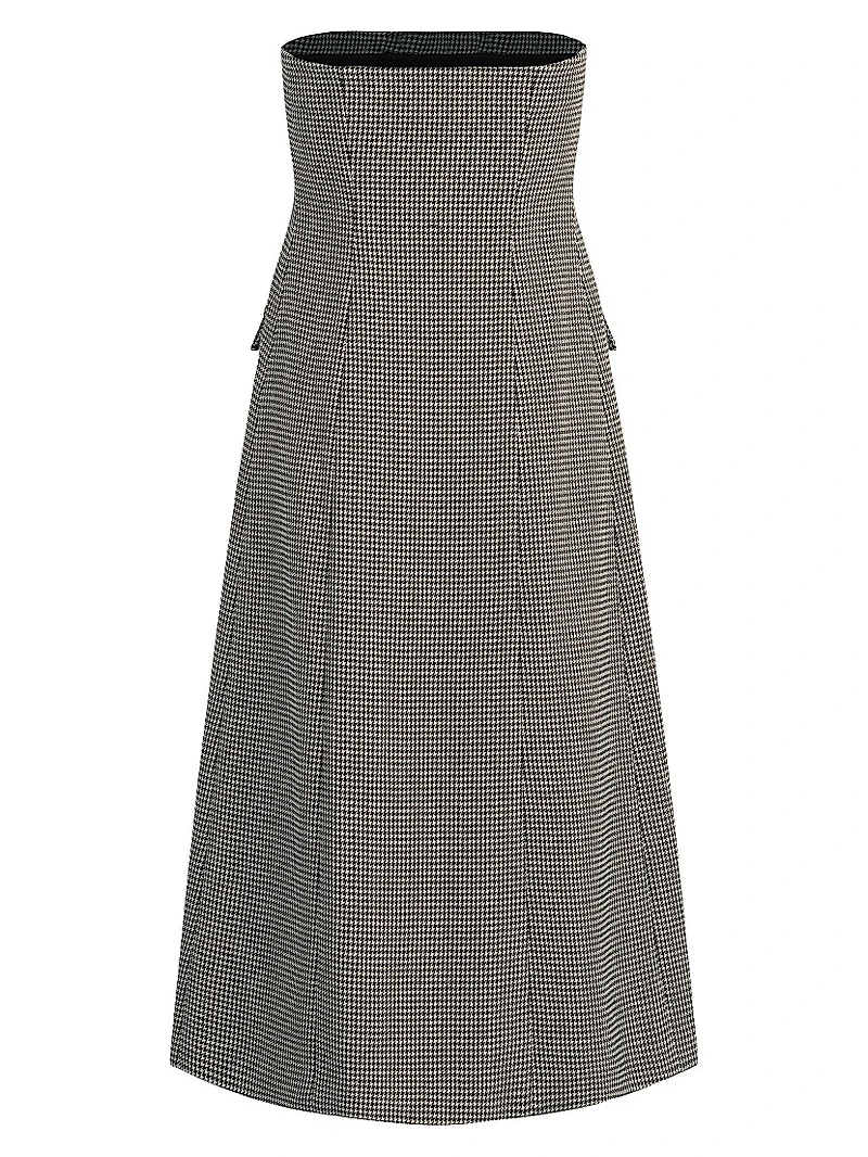 Phoebe Houndstooth Strapless Midi-Dress