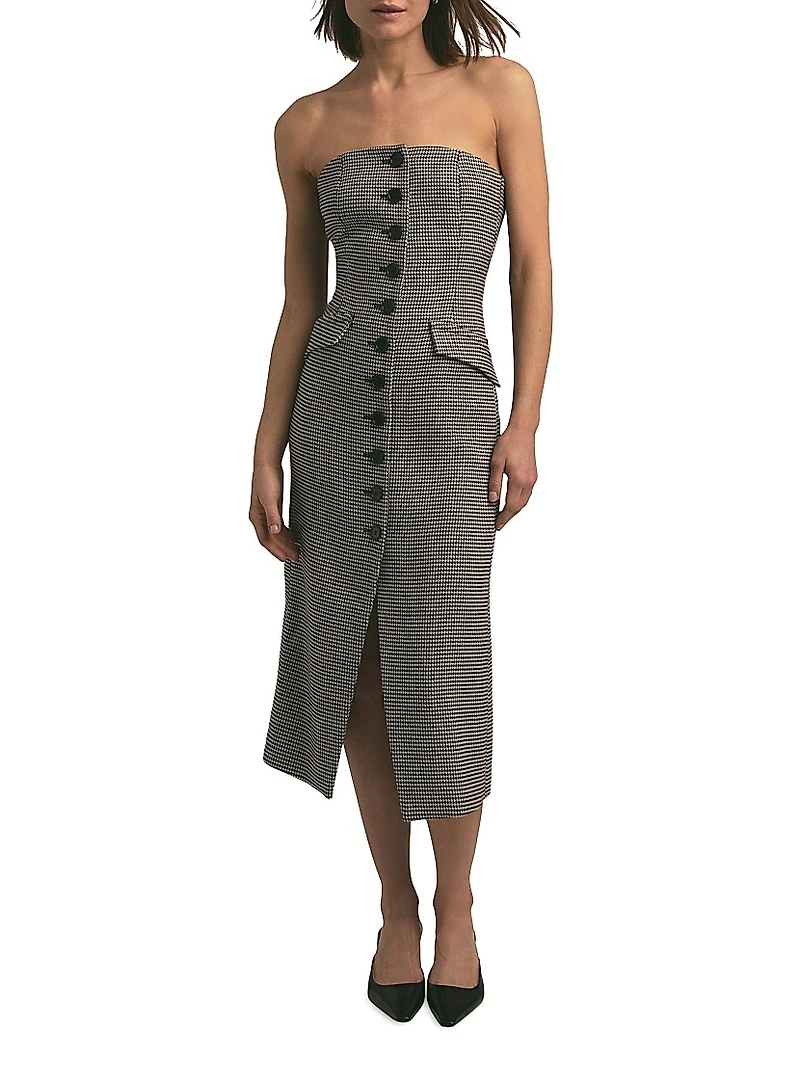 Phoebe Houndstooth Strapless Midi-Dress