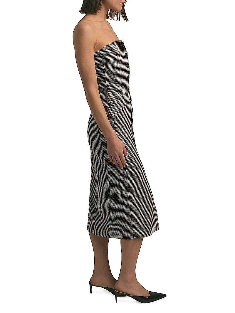 Phoebe Houndstooth Strapless Midi-Dress