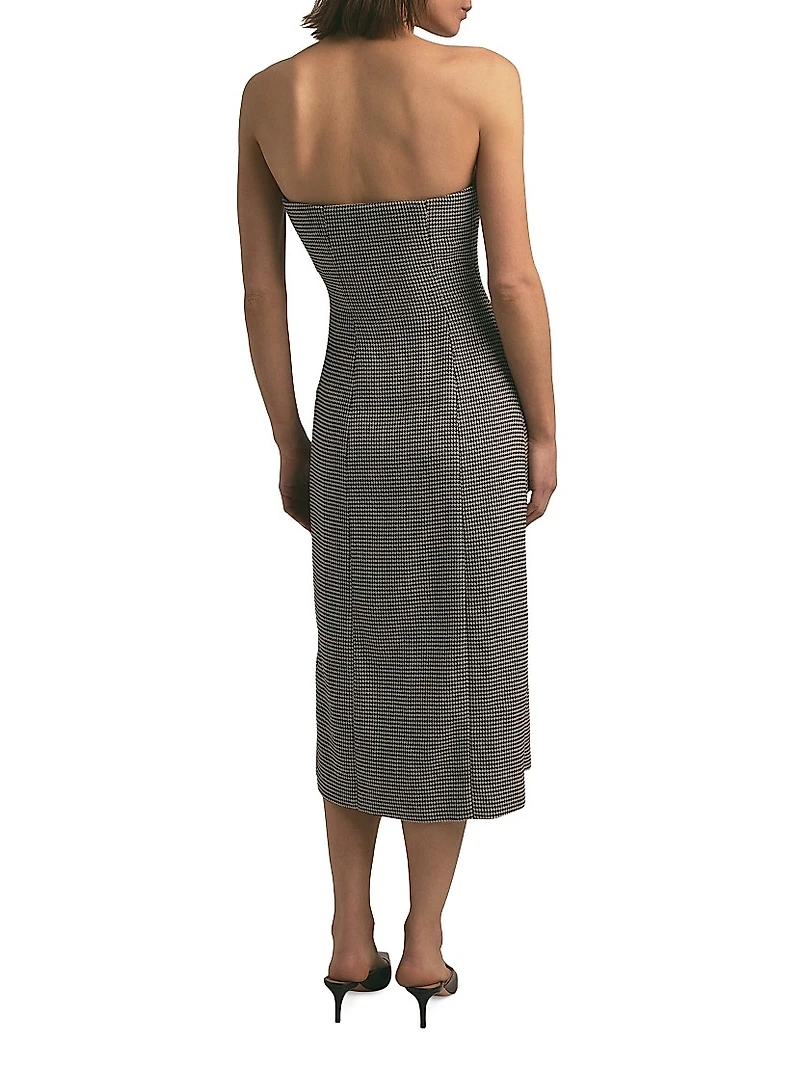 Phoebe Houndstooth Strapless Midi-Dress