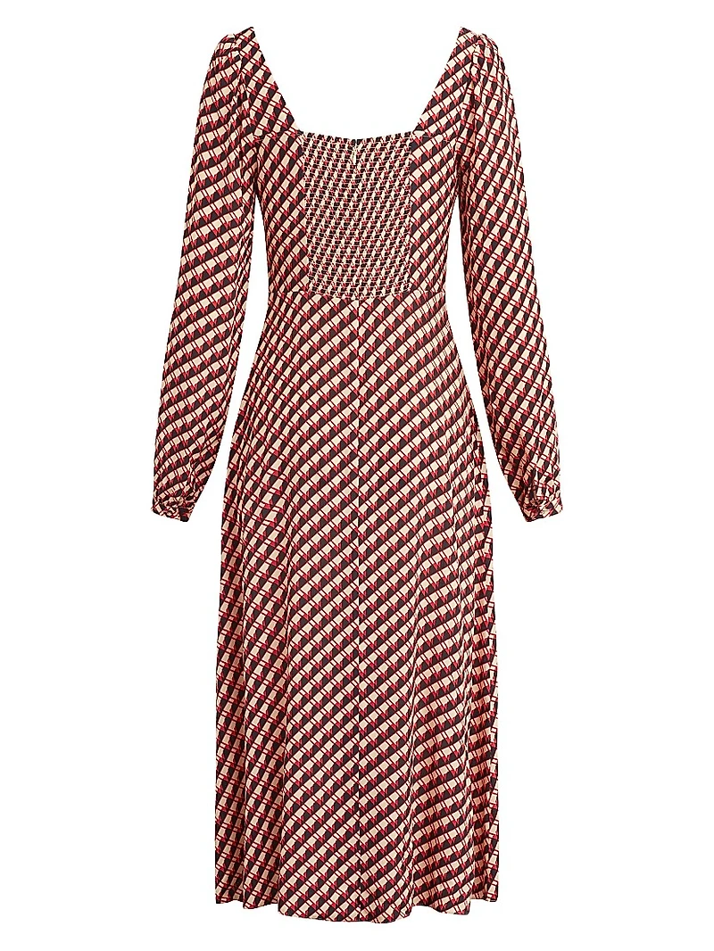 Vineyard Geometric Print Long-Sleeve Midi-Dress
