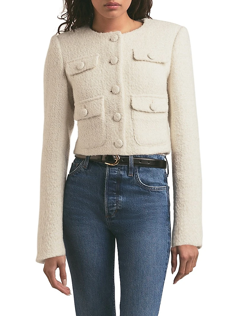 Emily Boucle Cropped Button-Front Jacket