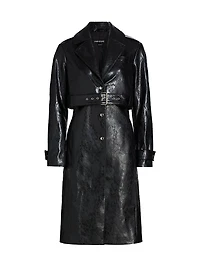 Katija Faux-Leather Single-Breasted Trench Coat
