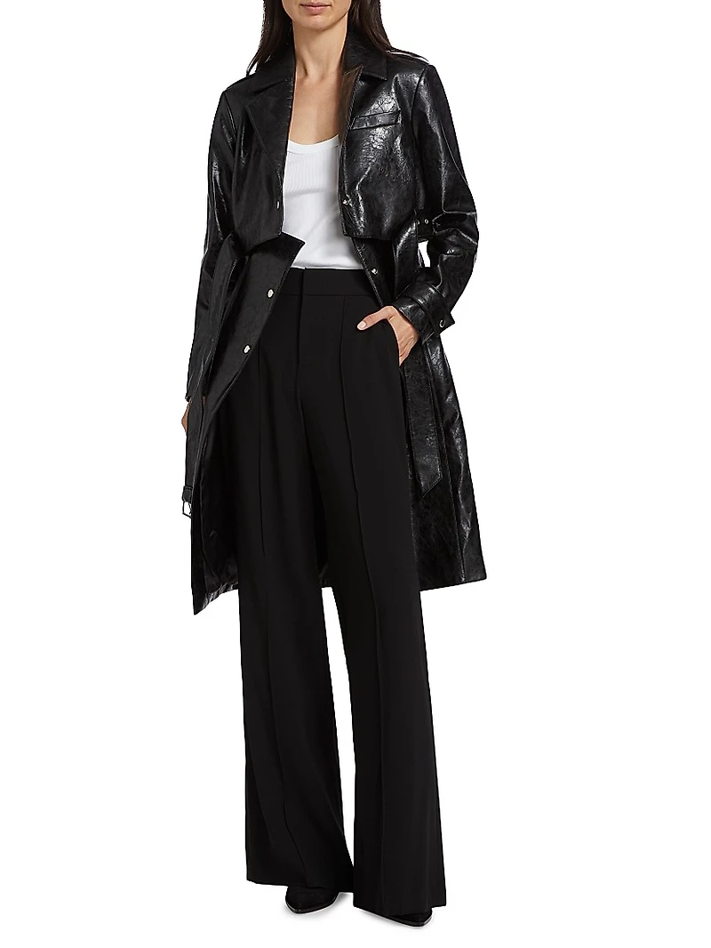 Katija Faux-Leather Single-Breasted Trench Coat