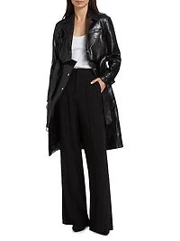 Katija Faux-Leather Single-Breasted Trench Coat