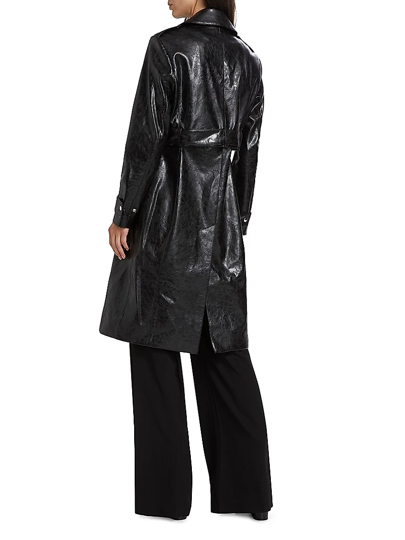 Katija Faux-Leather Single-Breasted Trench Coat
