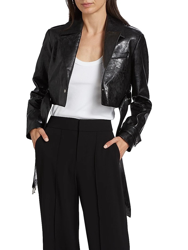 Katija Faux-Leather Single-Breasted Trench Coat