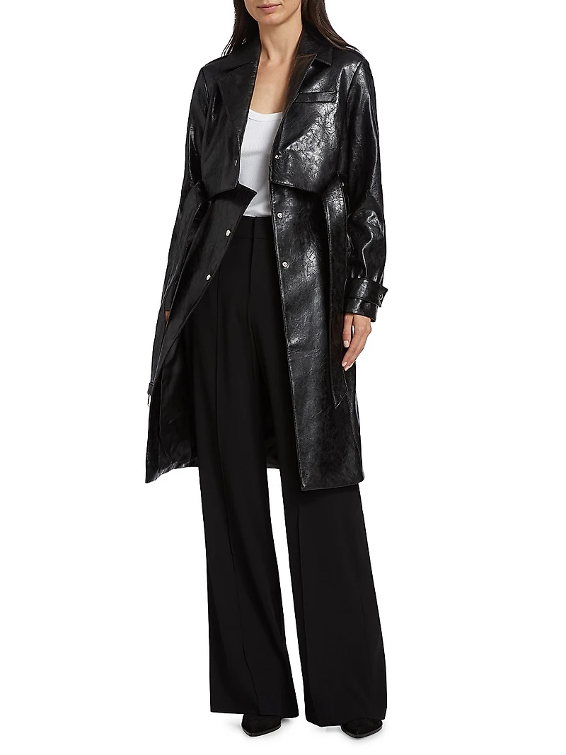 Katija Faux-Leather Single-Breasted Trench Coat