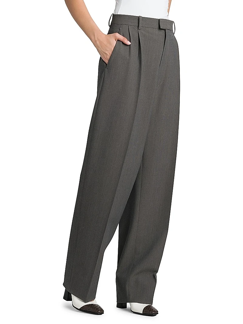 Pleated Stretch Wool-Blend Trouser