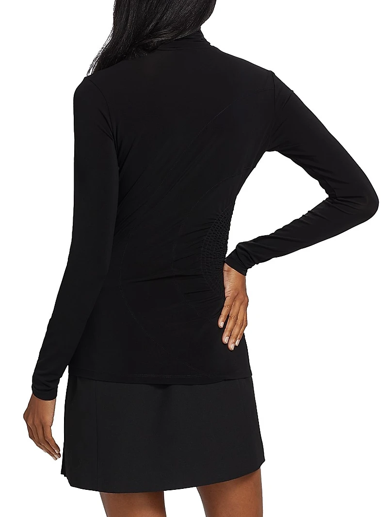 Molly Smocked Jersey Turtleneck Top