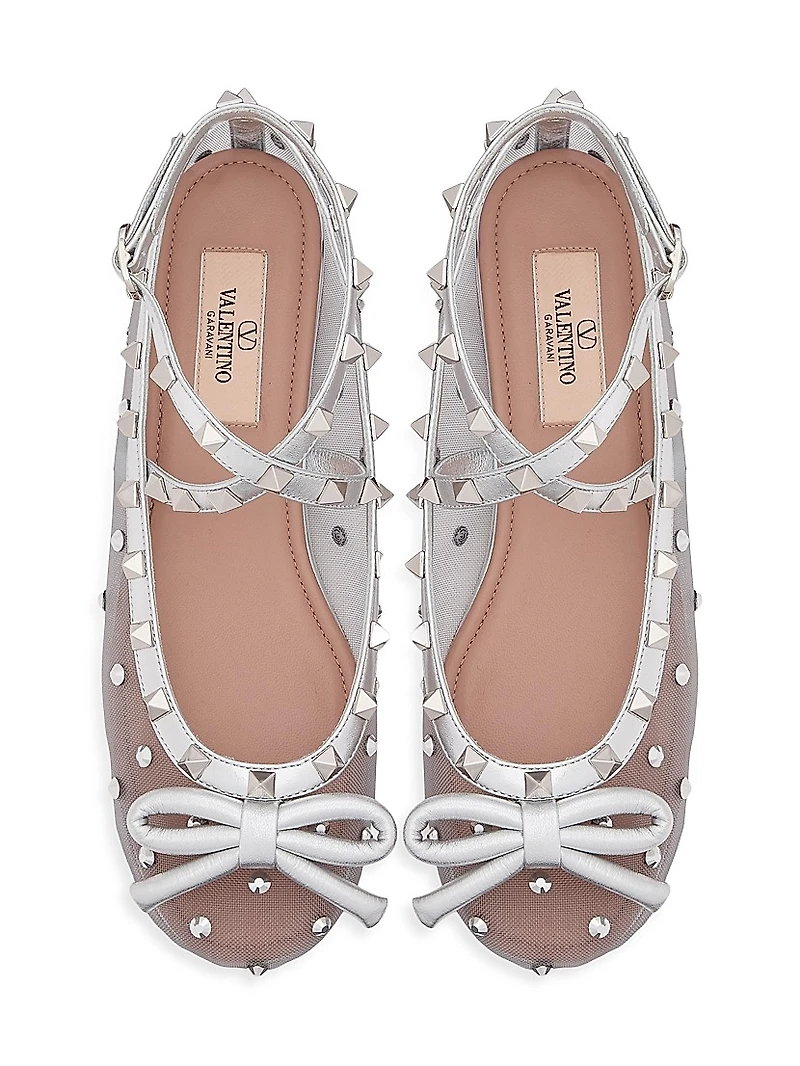 Rockstud Mesh Ballerinas with Crystals