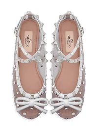 Rockstud Mesh Ballerinas with Crystals