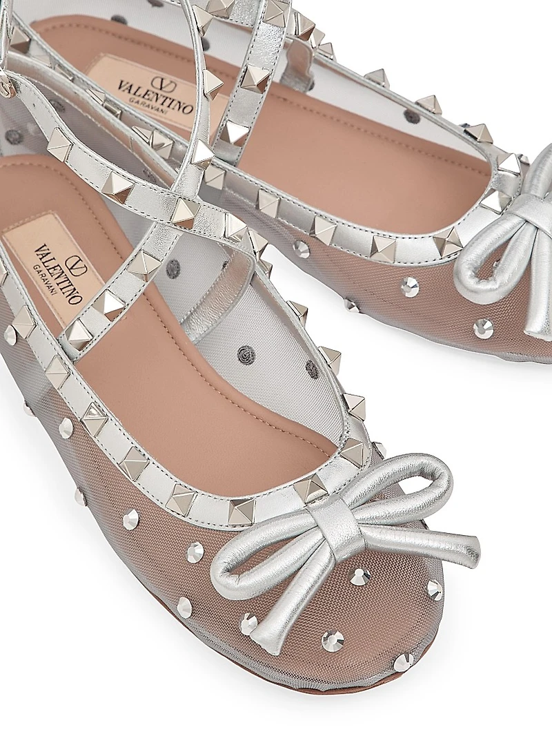 Rockstud Mesh Ballerinas with Crystals
