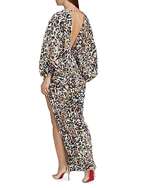 Leopard Pleated V-Neck Gown