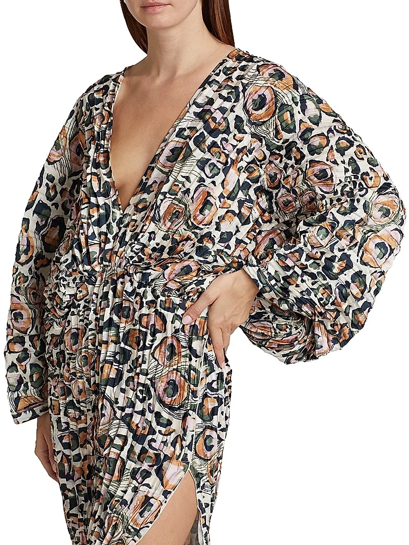 Leopard Pleated V-Neck Gown