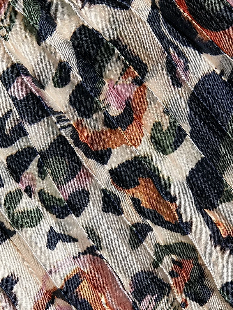 Leopard Pleated V-Neck Gown