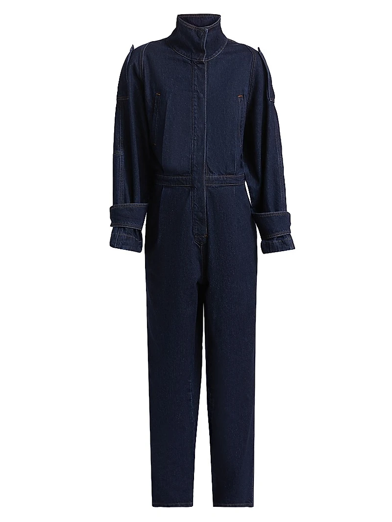 Nailah Denim Long-Sleeve Jumpsuit