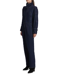 Nailah Denim Long-Sleeve Jumpsuit