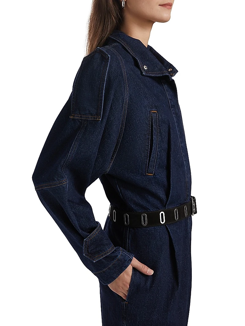 Nailah Denim Long-Sleeve Jumpsuit