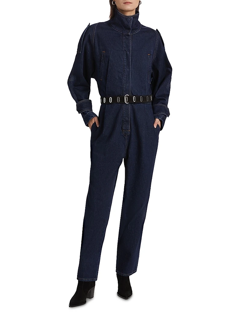Nailah Denim Long-Sleeve Jumpsuit