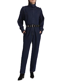 Nailah Denim Long-Sleeve Jumpsuit