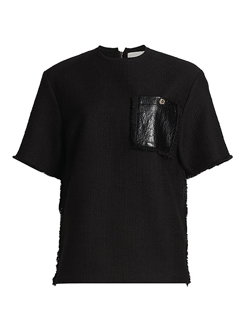 Tweed & Faux-Leather T-Shirt