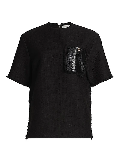 Tweed & Faux-Leather T-Shirt