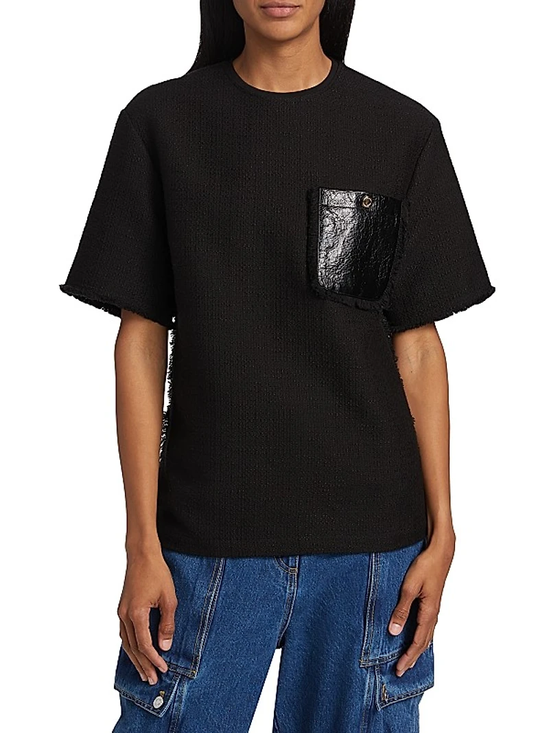 Tweed & Faux-Leather T-Shirt