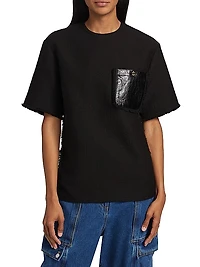 Tweed & Faux-Leather T-Shirt