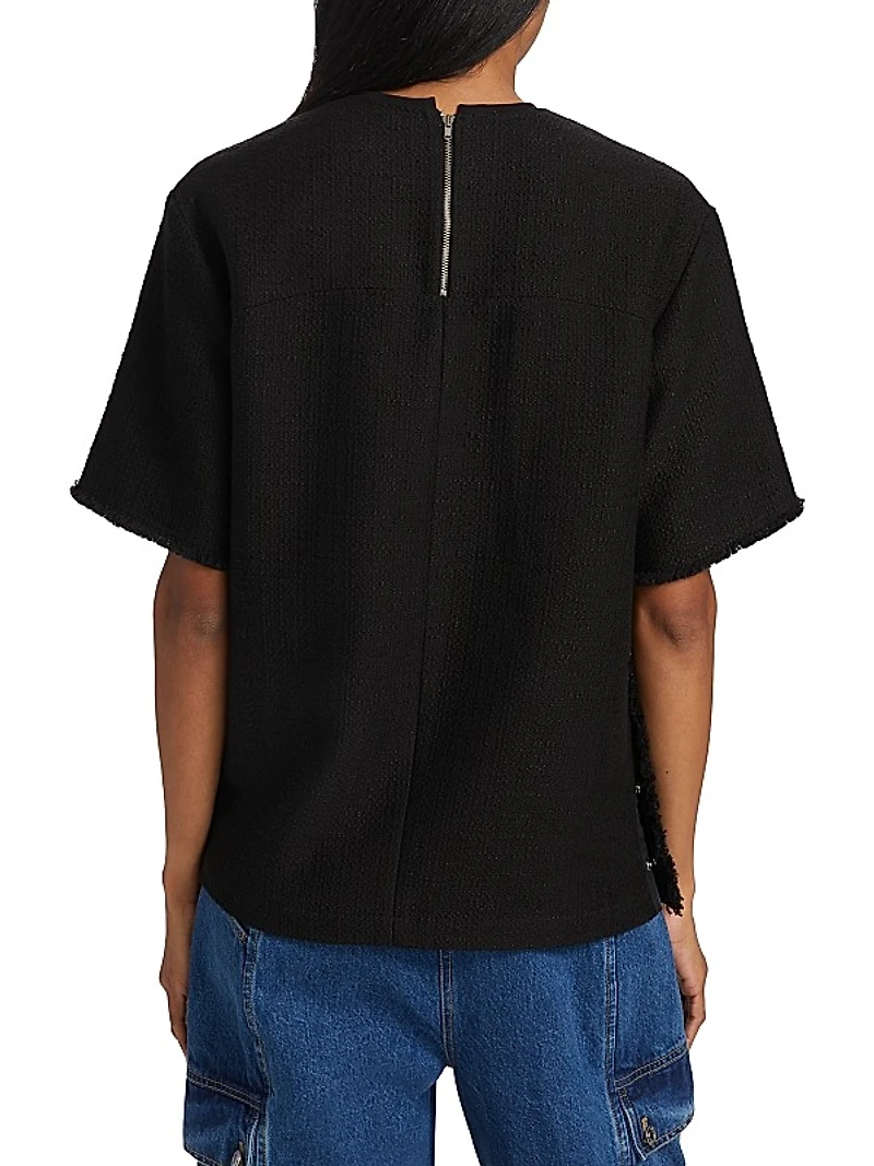Tweed & Faux-Leather T-Shirt