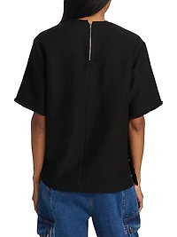 Tweed & Faux-Leather T-Shirt