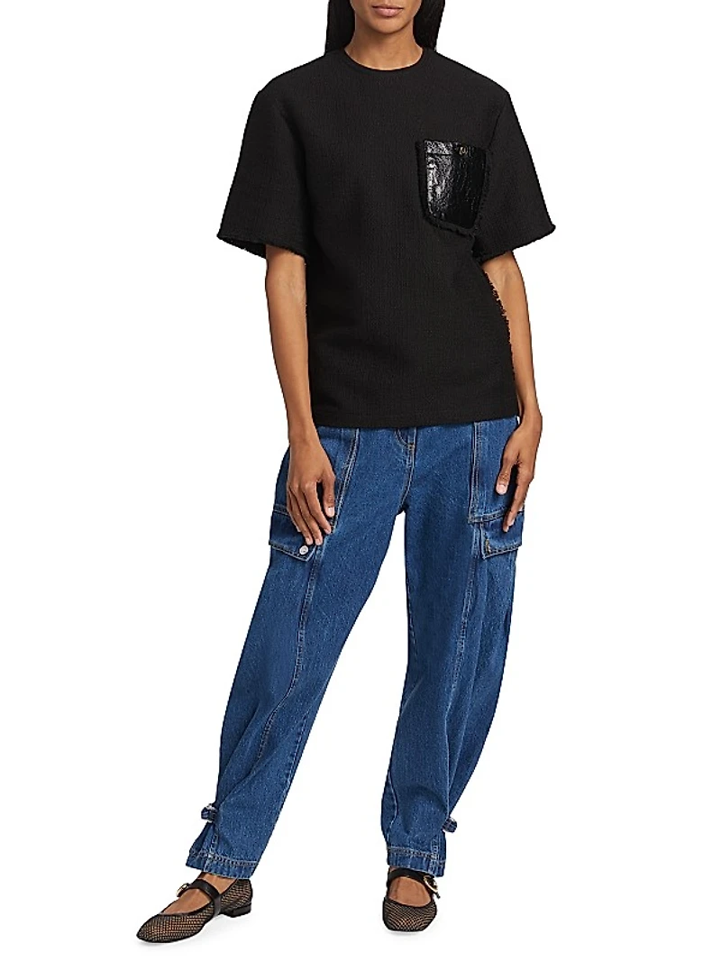 Tweed & Faux-Leather T-Shirt