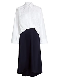 Cotton-Blend Asymmetric Combo Midi-Shirtdress