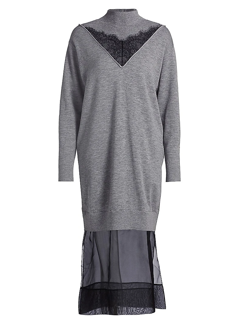 Wool-Organza Mock-Turtleneck Midi-Dress