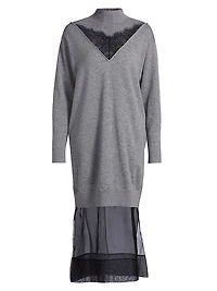 Wool-Organza Mock-Turtleneck Midi-Dress