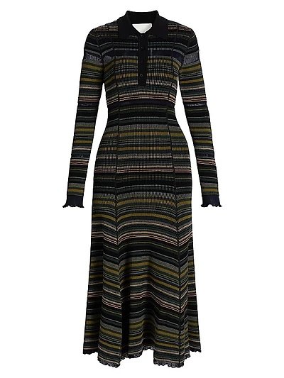 Striped Reversible Rib-Knit Midi-Dress