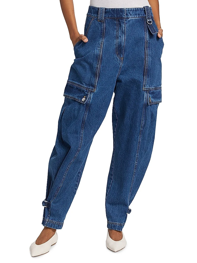 Denim Tapered-Leg Utility Jeans
