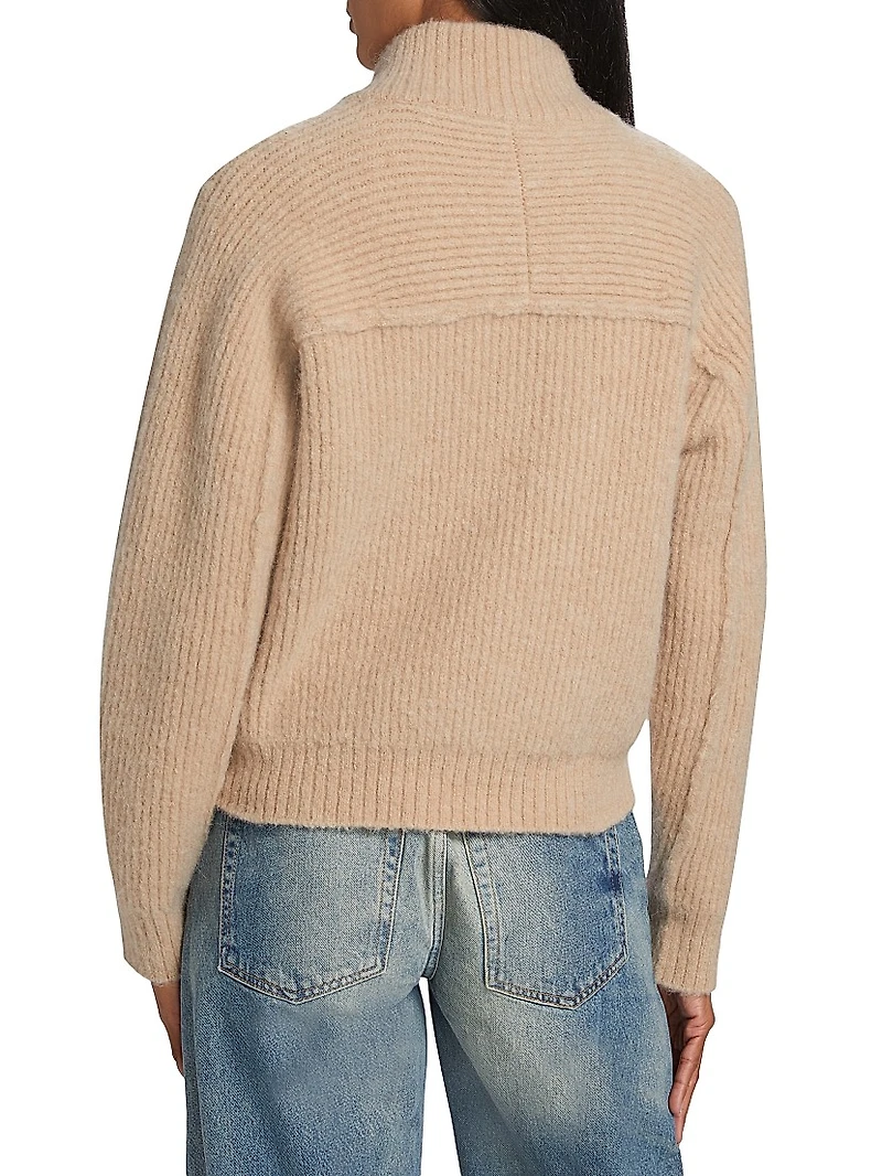 Rib-Knit Alpaca-Blend Long-Sleeve Cardigan