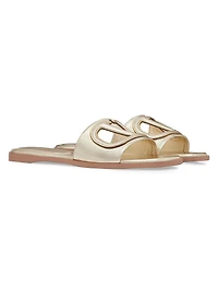 VLogo Cut-Out Laminated Nappa Leather Slide Sandals