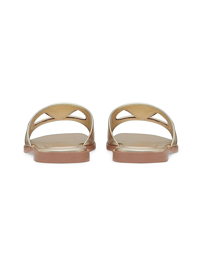 VLogo Cut-Out Laminated Nappa Leather Slide Sandals