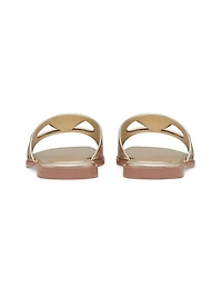 VLogo Cut-Out Laminated Nappa Leather Slide Sandals