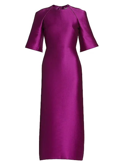 Mikado Trumpet-Sleeve Cocktail Dress