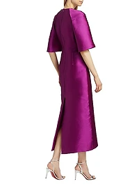 Mikado Trumpet-Sleeve Cocktail Dress