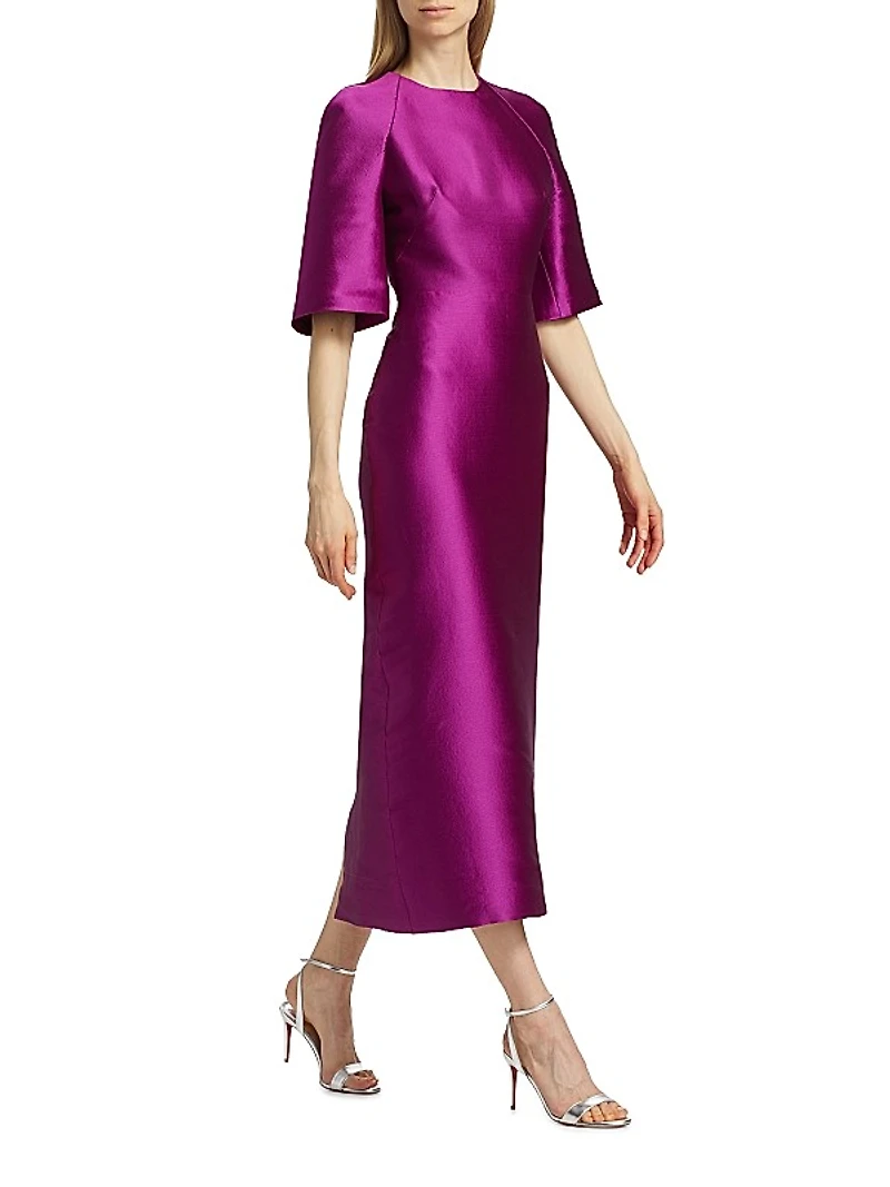 Mikado Trumpet-Sleeve Cocktail Dress