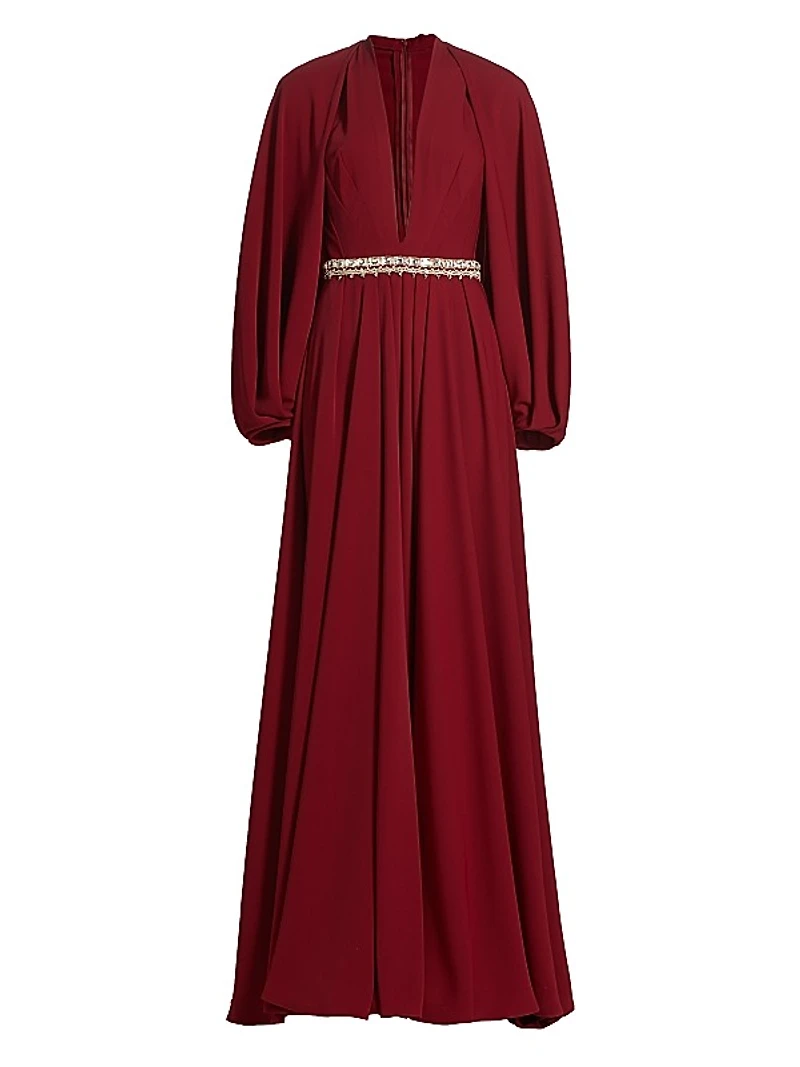 Crepe Embellished Plunge Gown