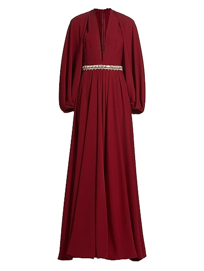 Crepe Embellished Plunge Gown