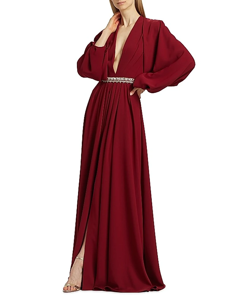Crepe Embellished Plunge Gown