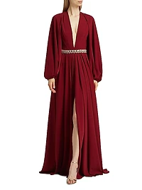 Crepe Embellished Plunge Gown