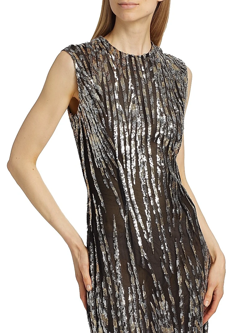 Sequin Tulle Sleeveless Midi-Dress